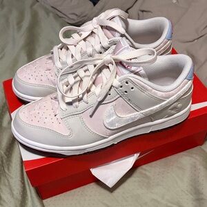 Nike Women's Valentines Day Light Pink and Gray Dunk Low Sneakers - 6.5